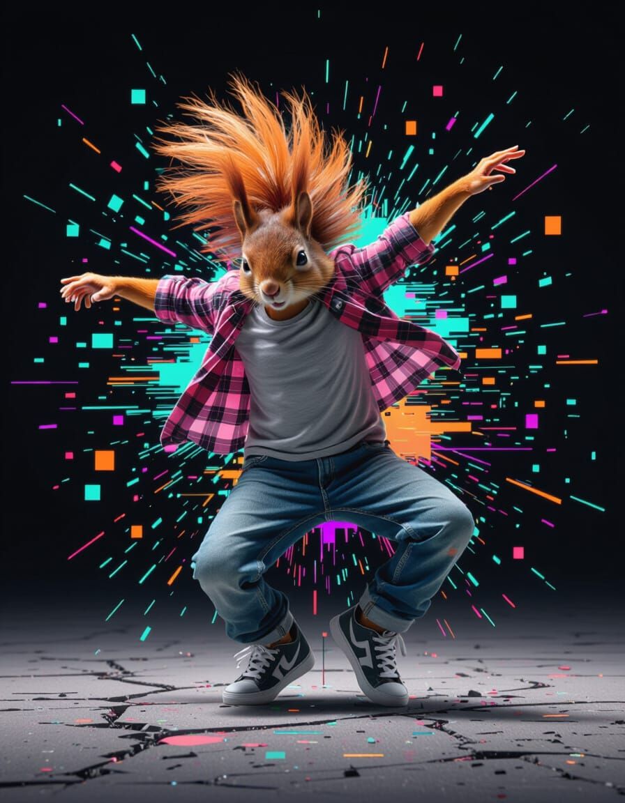 Breakdancing Squirrel Dissolving into Digital Glitches