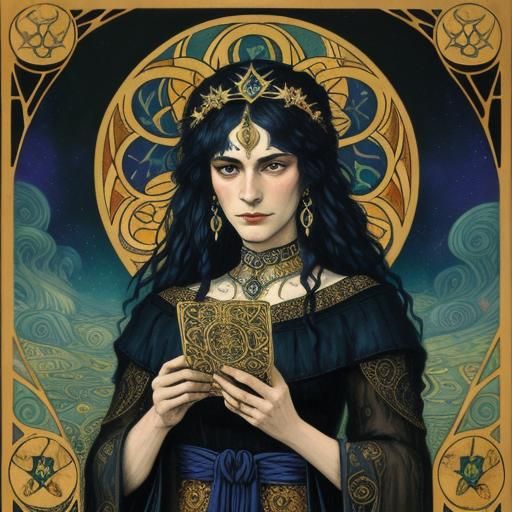 Mystical Tarot Reader in Klimt-Inspired Art Nouveau Style
