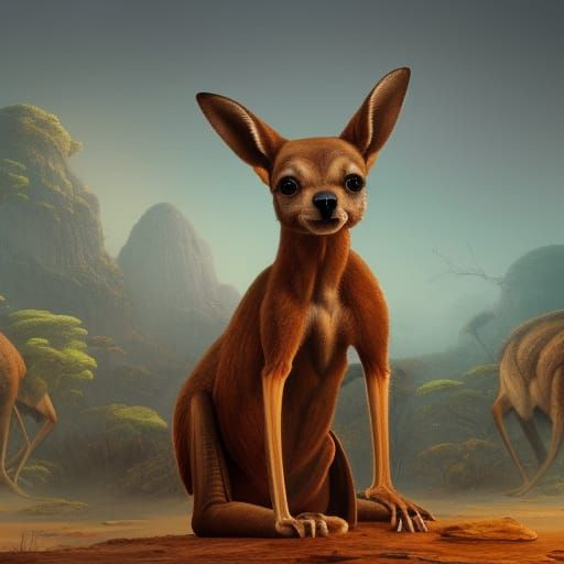 Muscular Kangaroo with Chihuahua Face: Fantasy Art