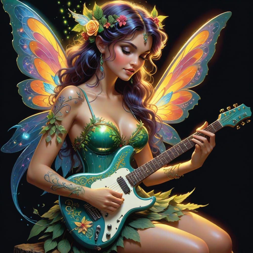 Forest Fairy Rocks Electric Guitar in Ethereal Mist