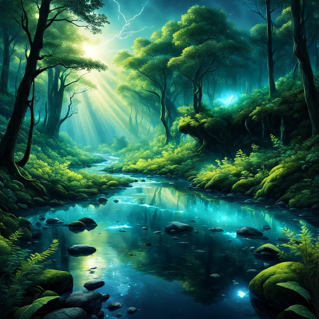 Biophilic Art: Luminous Forests and Rivers