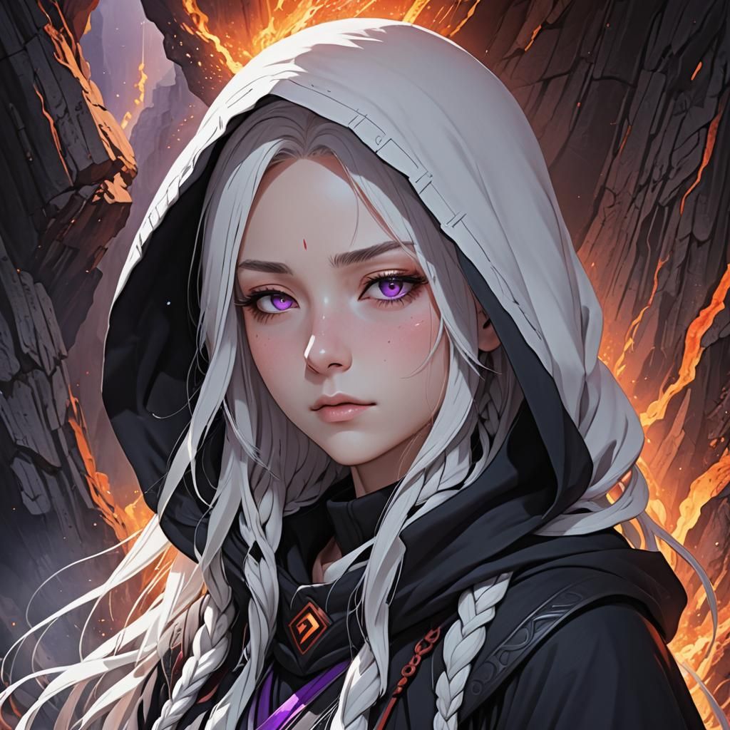 Anime Woman in Magma Cave, Cel-Shaded Style