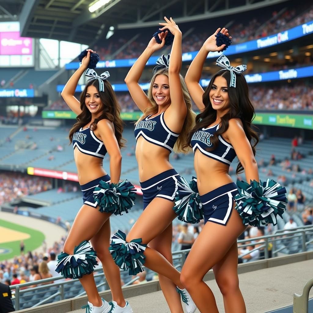 Seattle mariners cheerleaders entertaining a baseball crowd in the t mobile park stadium