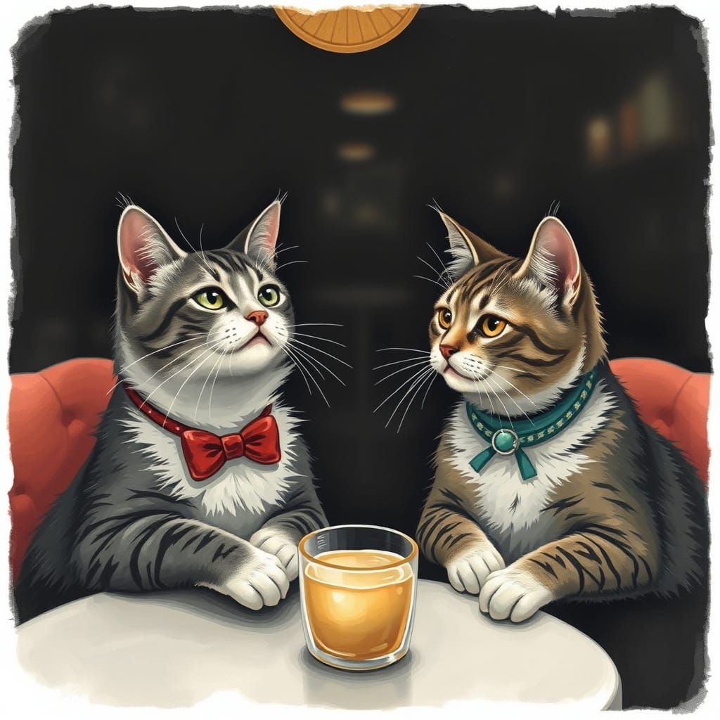 Two Beatnik Cats Enjoying Cafe Culture