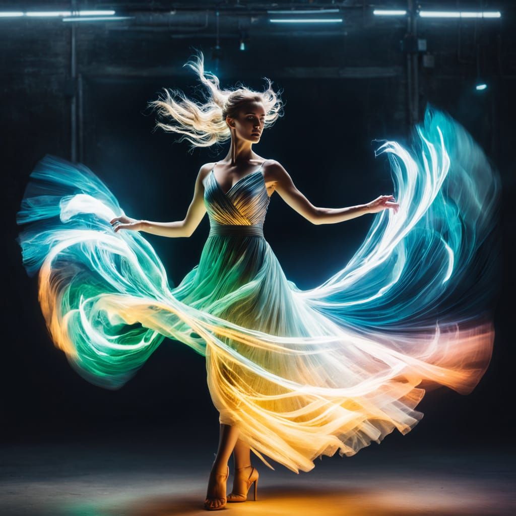 Luminous Photo of Magical Woman Twirling