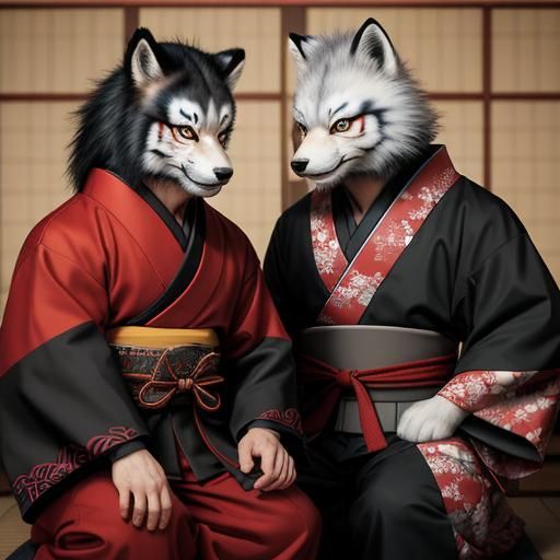 Samurai Tiger and Arctic Fox in Feudal Japan