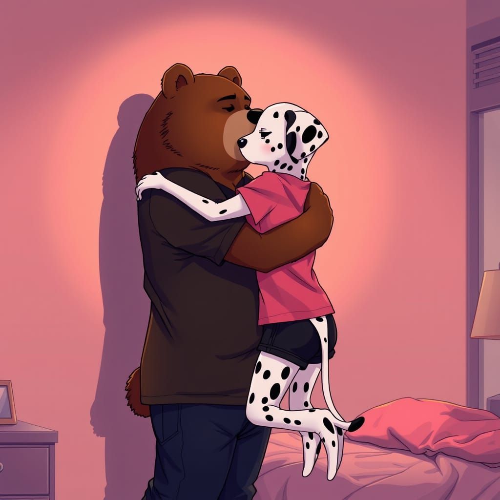 Cinematic Cel-Shaded Bear and Dalmatian Roommates Share Tend...