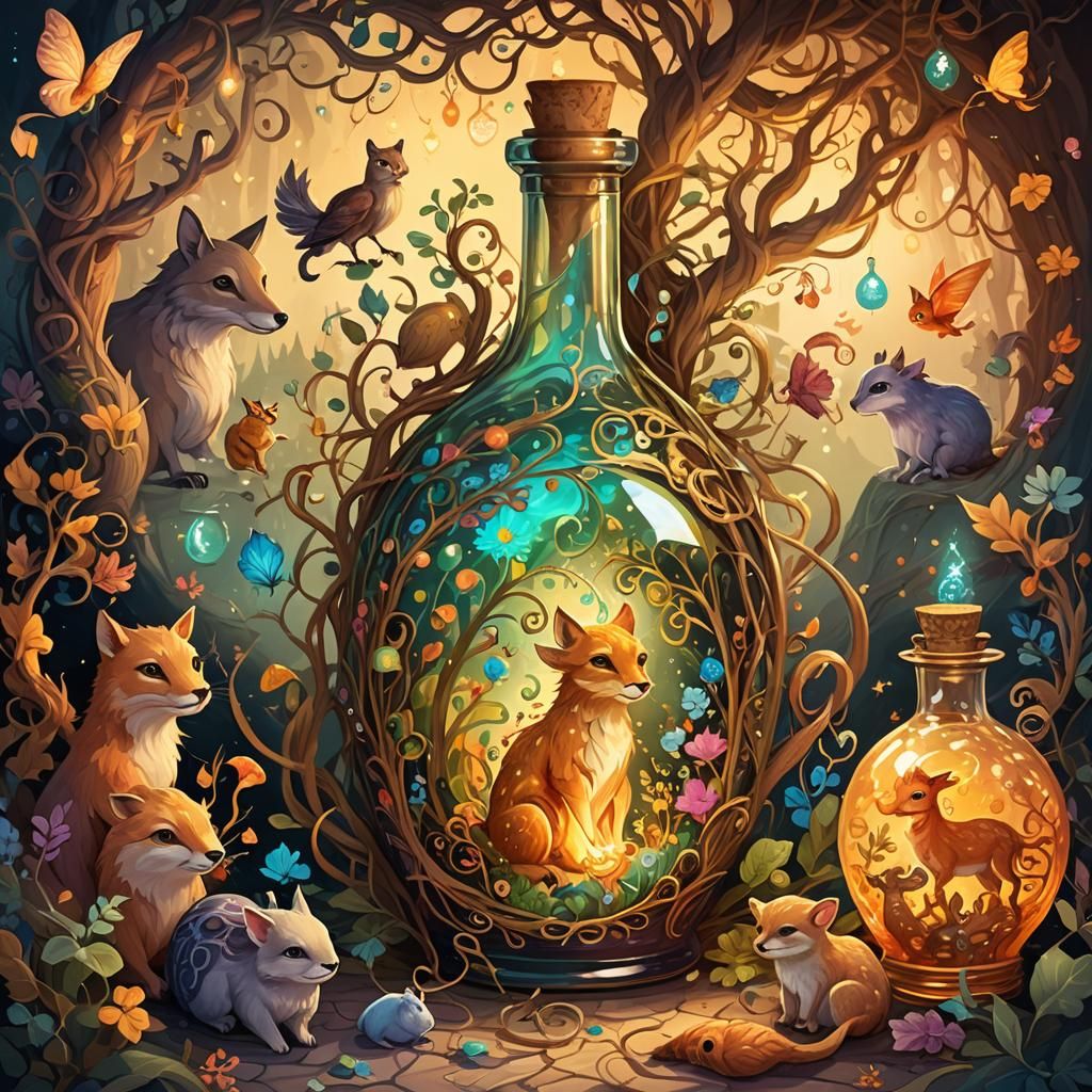 Glowing Potion of Animal Friendship in Magic Realism