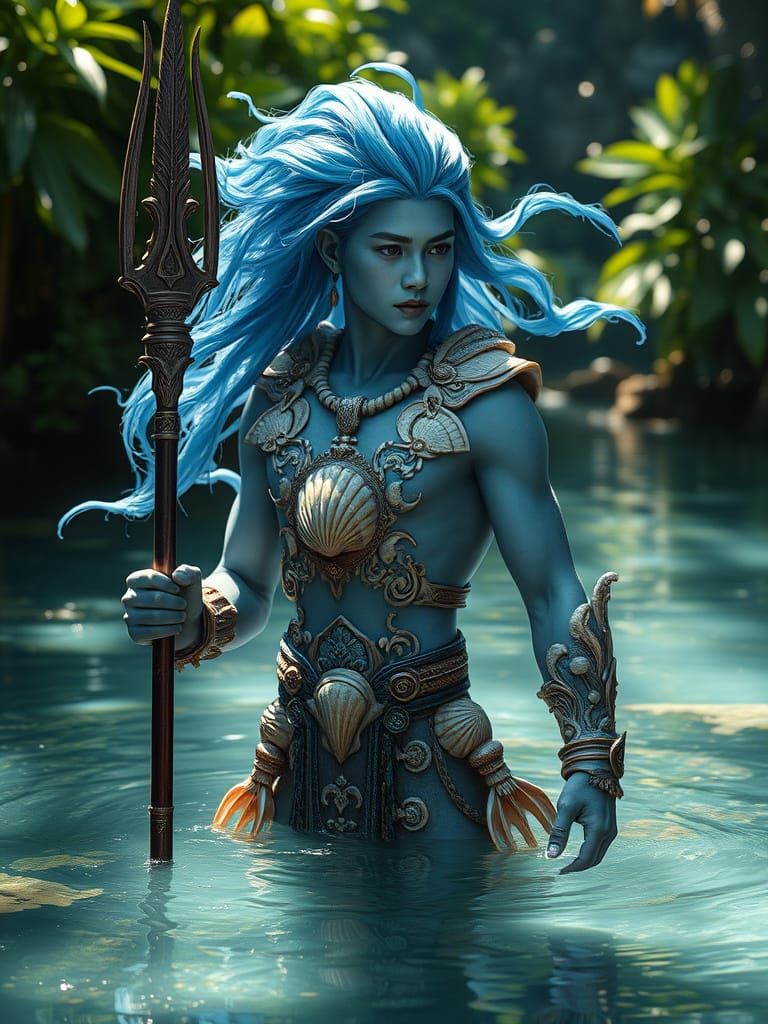 Chinese Water Elemental in a Lagoon, Photorealistic Style