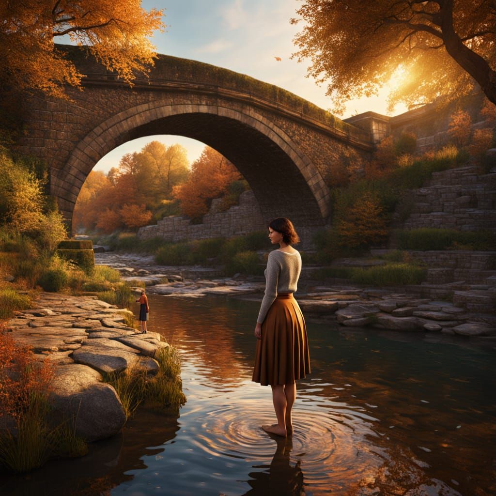 Romantic Autumn River Scene in Photorealistic Style