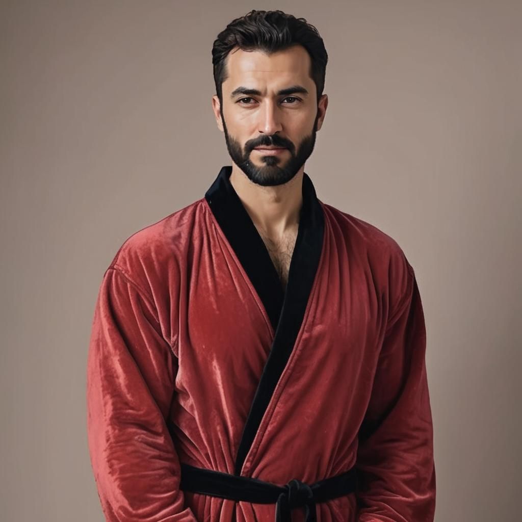 Hirsute Man in Red Velvet Robe, Art Nouveau Portrait