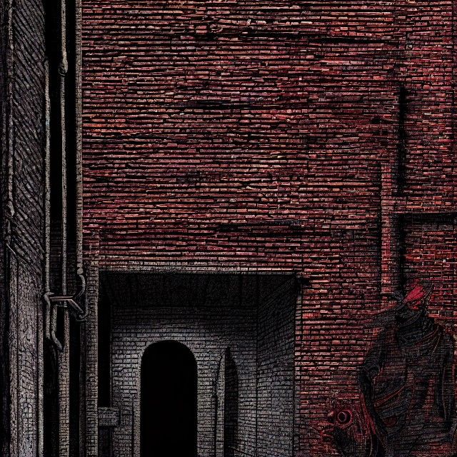 Ominous Figure in Hyperdetailed Cel-Shaded Alleyway