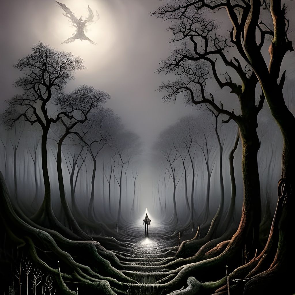 Gothic Forest at Night in Gritty Macabre Style