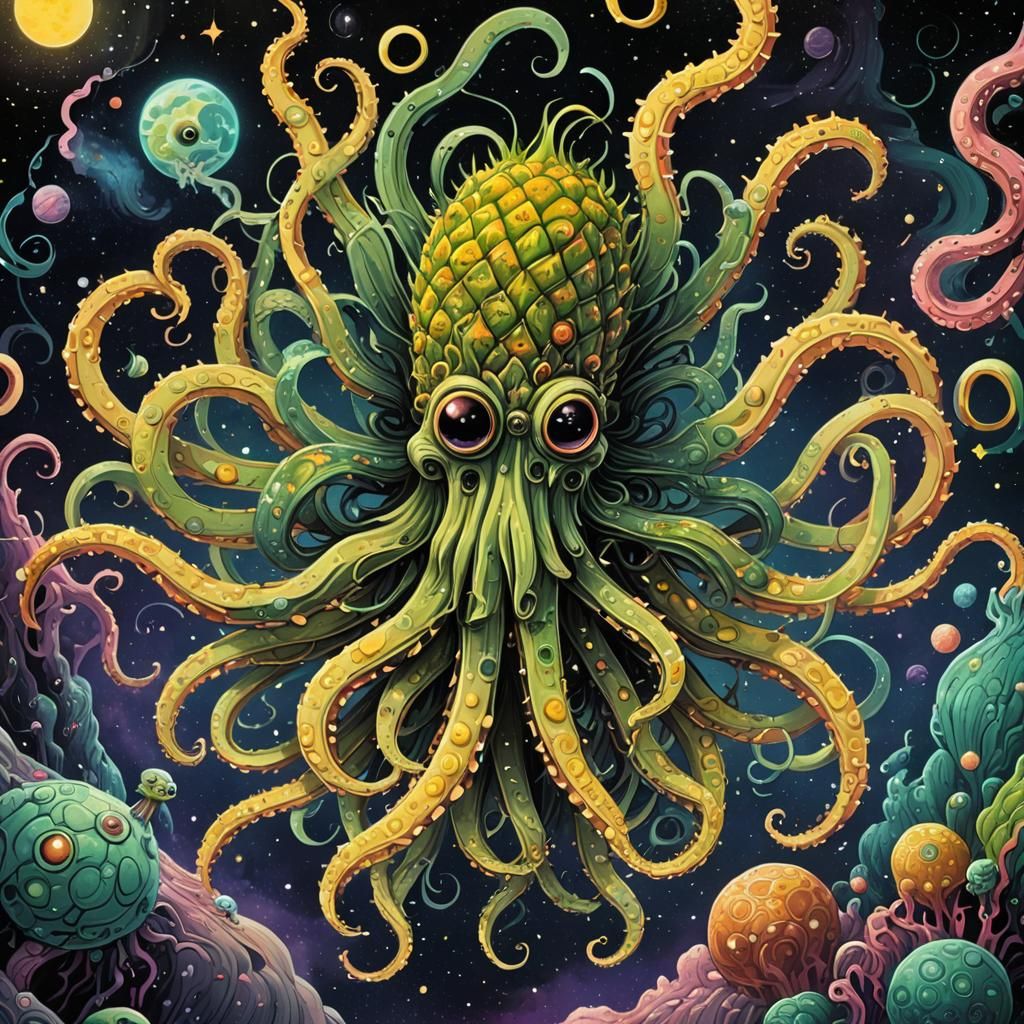 Cute Eldritch Pineapple Squid Monster in Space