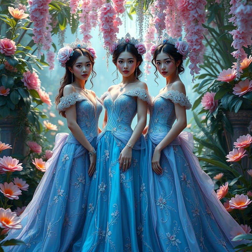 Whimsical Women in Iridescent Blueberry Gowns
