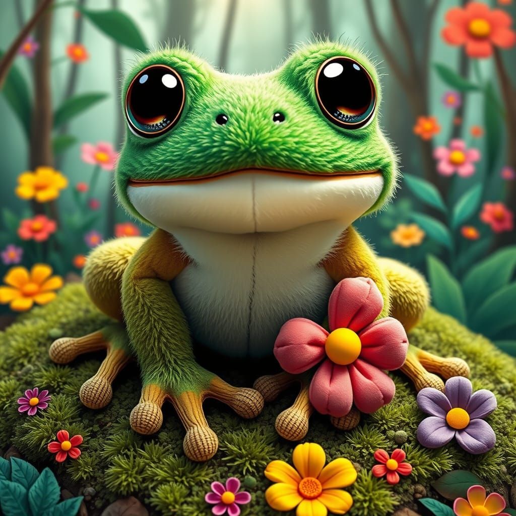 Delighted Frog Plushie in Whimsical Style