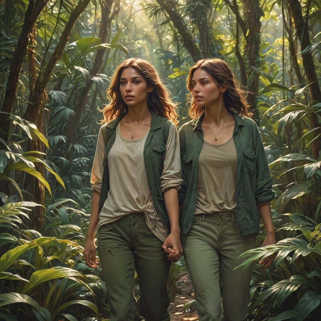 Women Walking in Jungle: Vibrant Concept Art