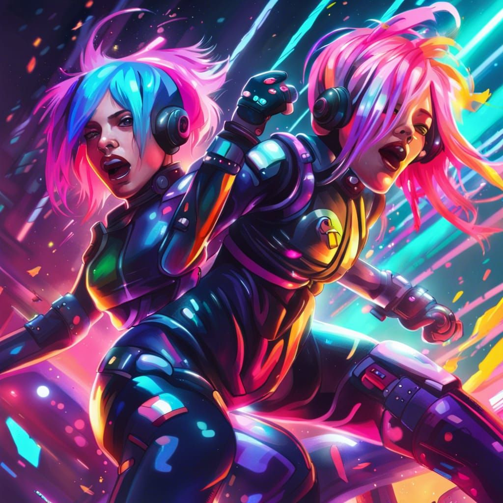 Emo Girls Fighting in Cybersuits in Spaceship