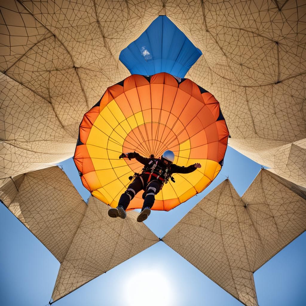 British skydiver Adrian Nicholas slowly and gently floating ...