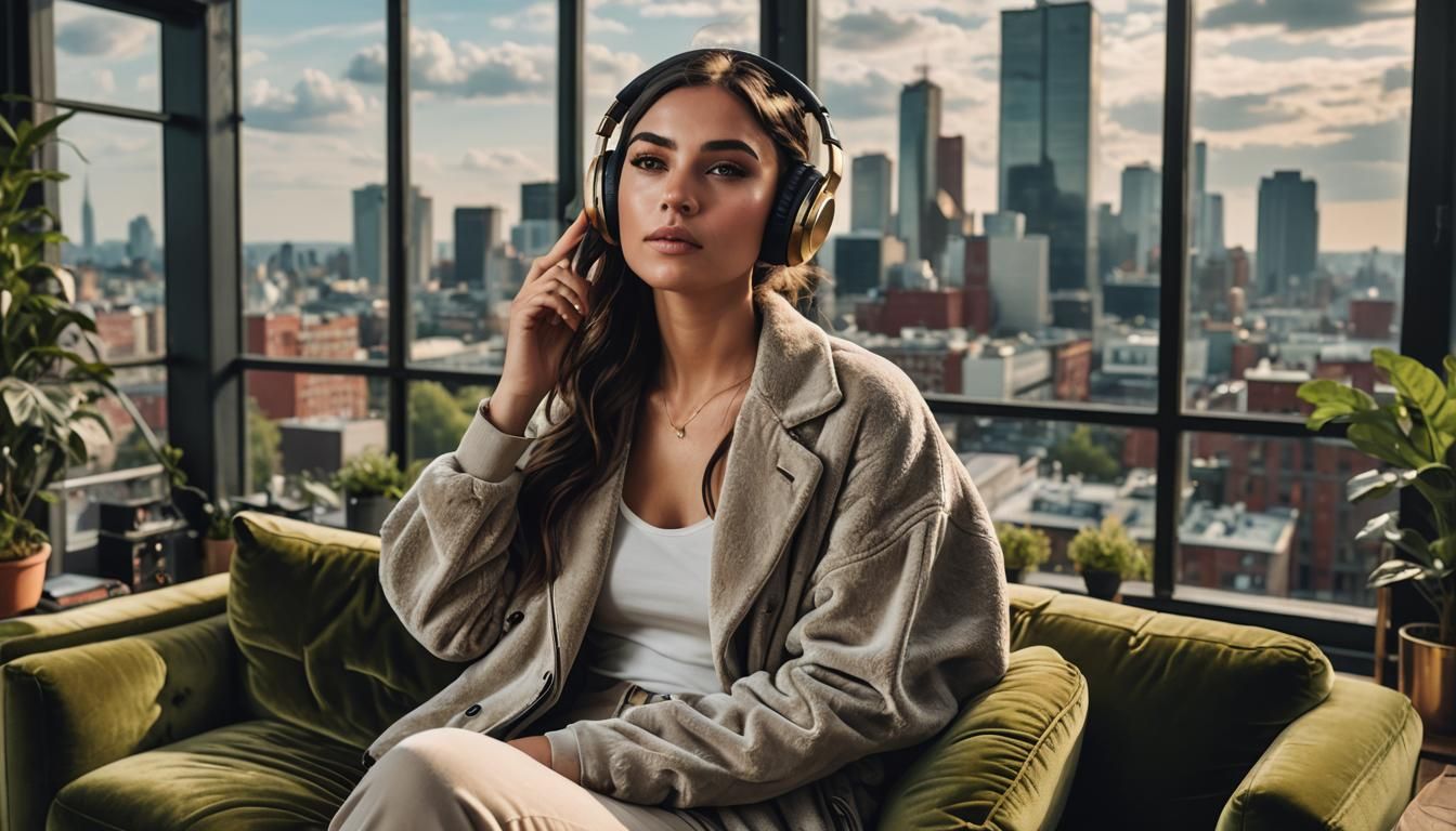 Woman Listening to Music in Modern Loft