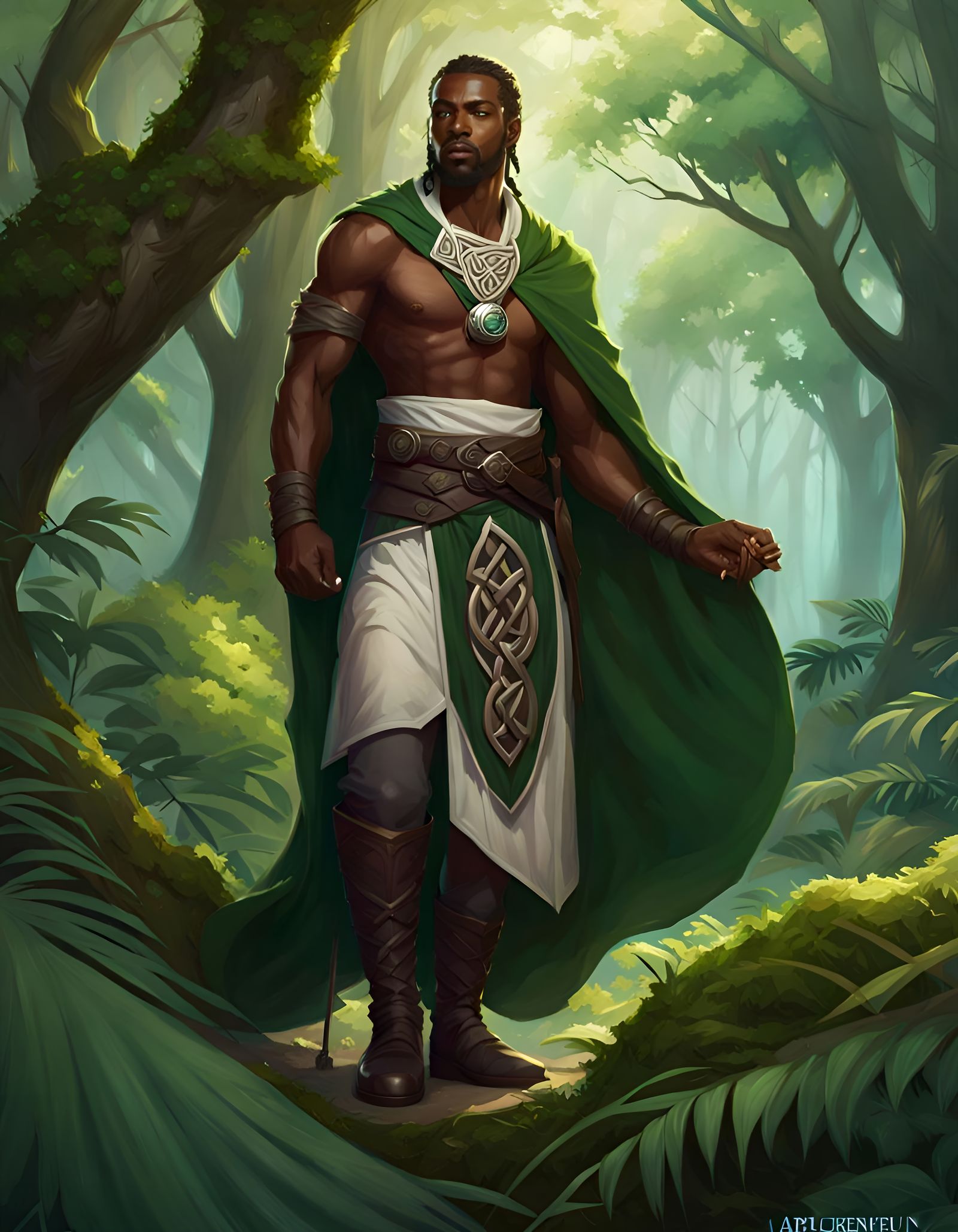 Celtic Druid in Lush Forest: Fantasy Art