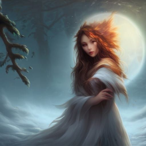 Woman and Fox: Detailed Fantasy Art in 8K
