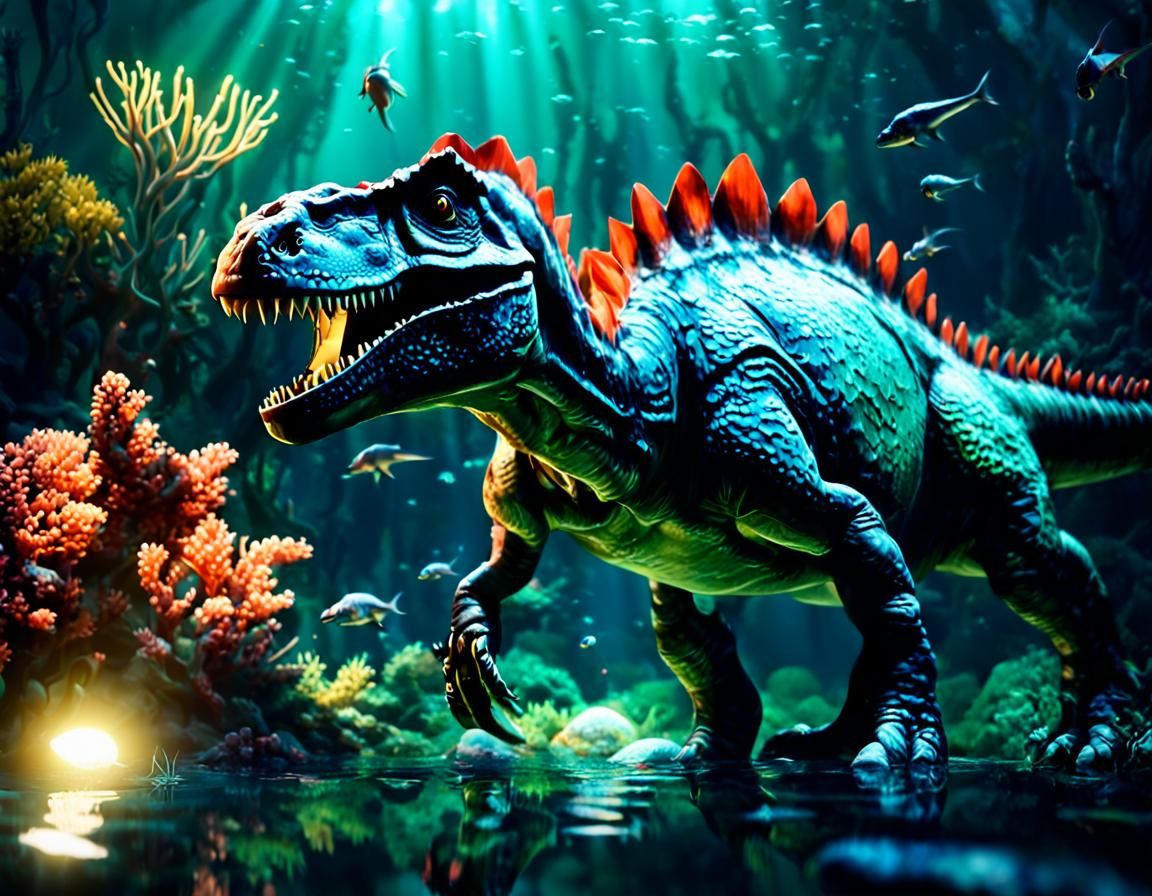 Dinosaurs' Underwater Egg Hunt: Vintage Photograph