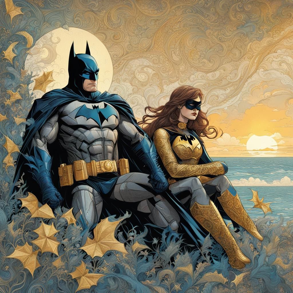 Batman and Batgirl Sunbathing: Double Exposure Seascape