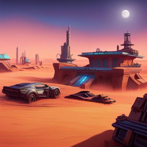 Grimdark Cyberpunk Desert Racetrack with Neon