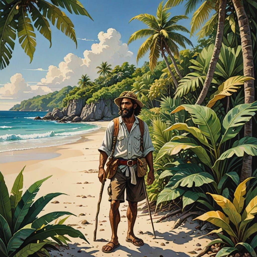 Robinson Crusoe in Vibrant Tropical Landscape