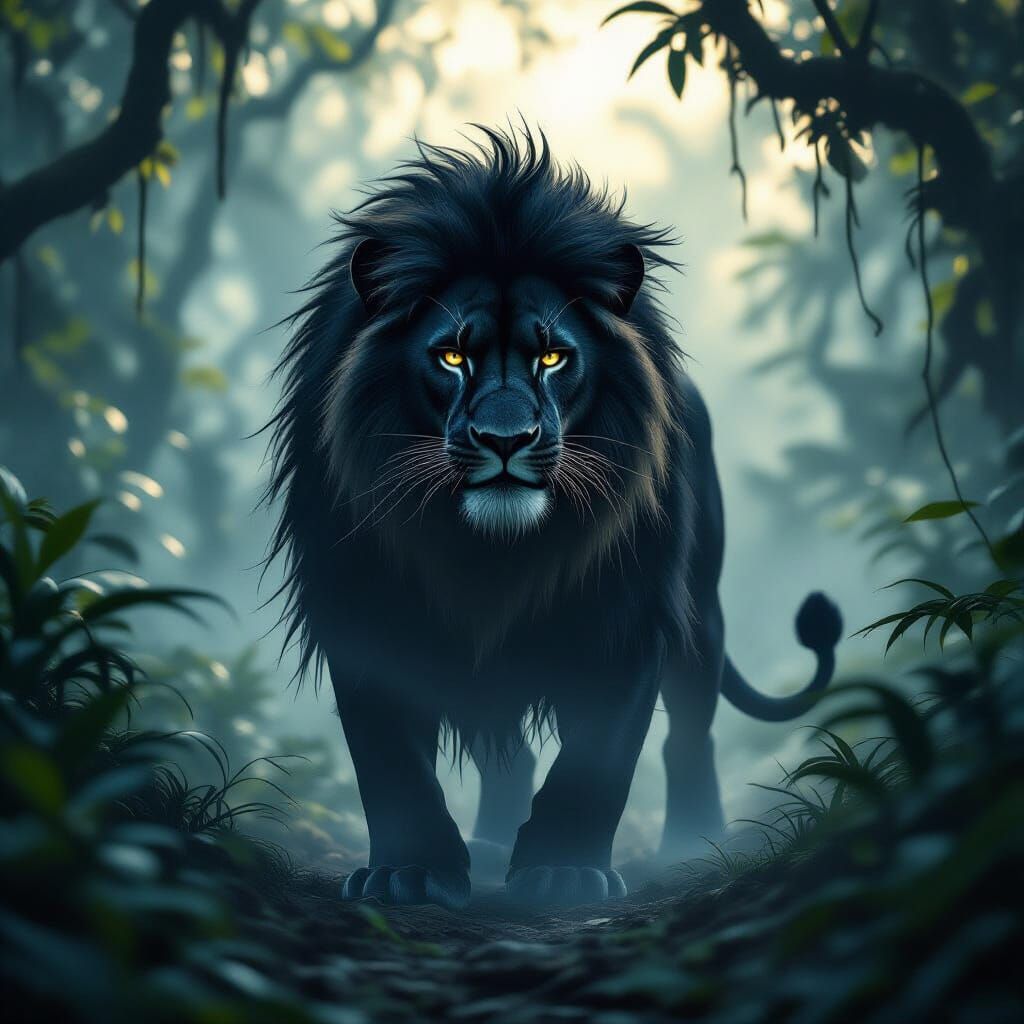 Lion Panther Hybrid in Misty Jungle