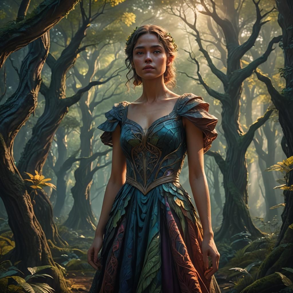 Woman in Mystical Forest: Fantasy Realism Art