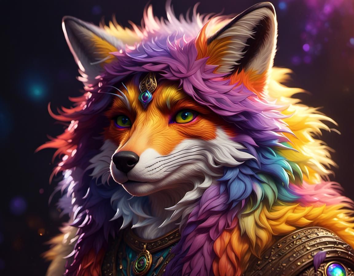 Rainbow Fox: Dark Fantasy Digital Art