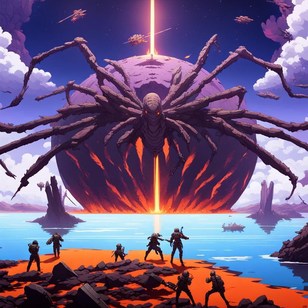 Epic Sword Fight on Lava Planet in Anime Style