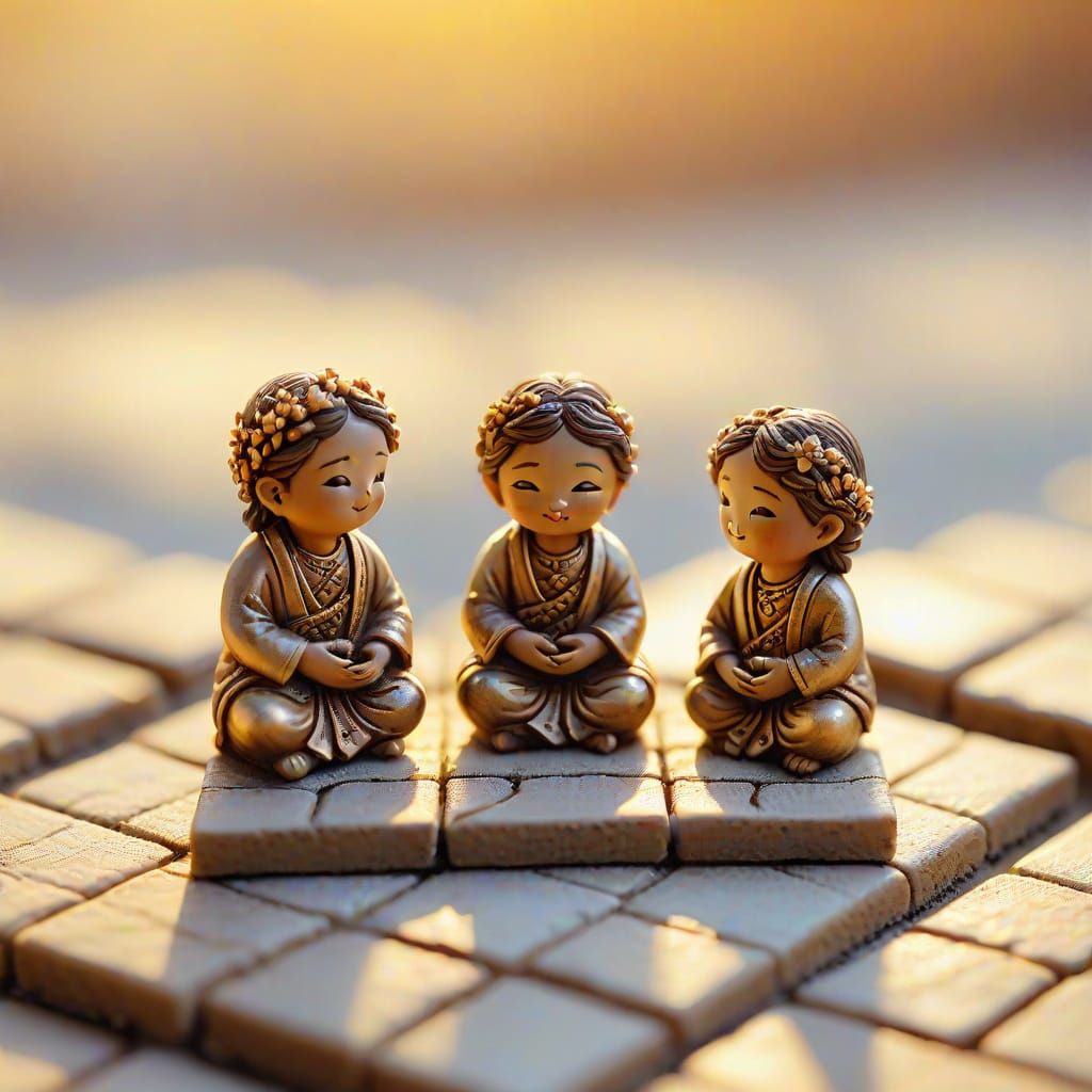 Miniature Clay Figures Play in Golden Light