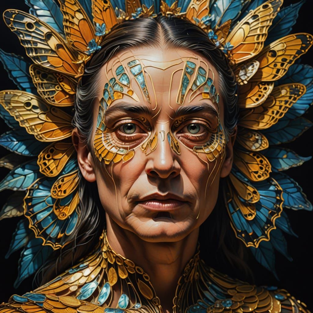Surreal Butterfly Wing Face Melting Into Gold
