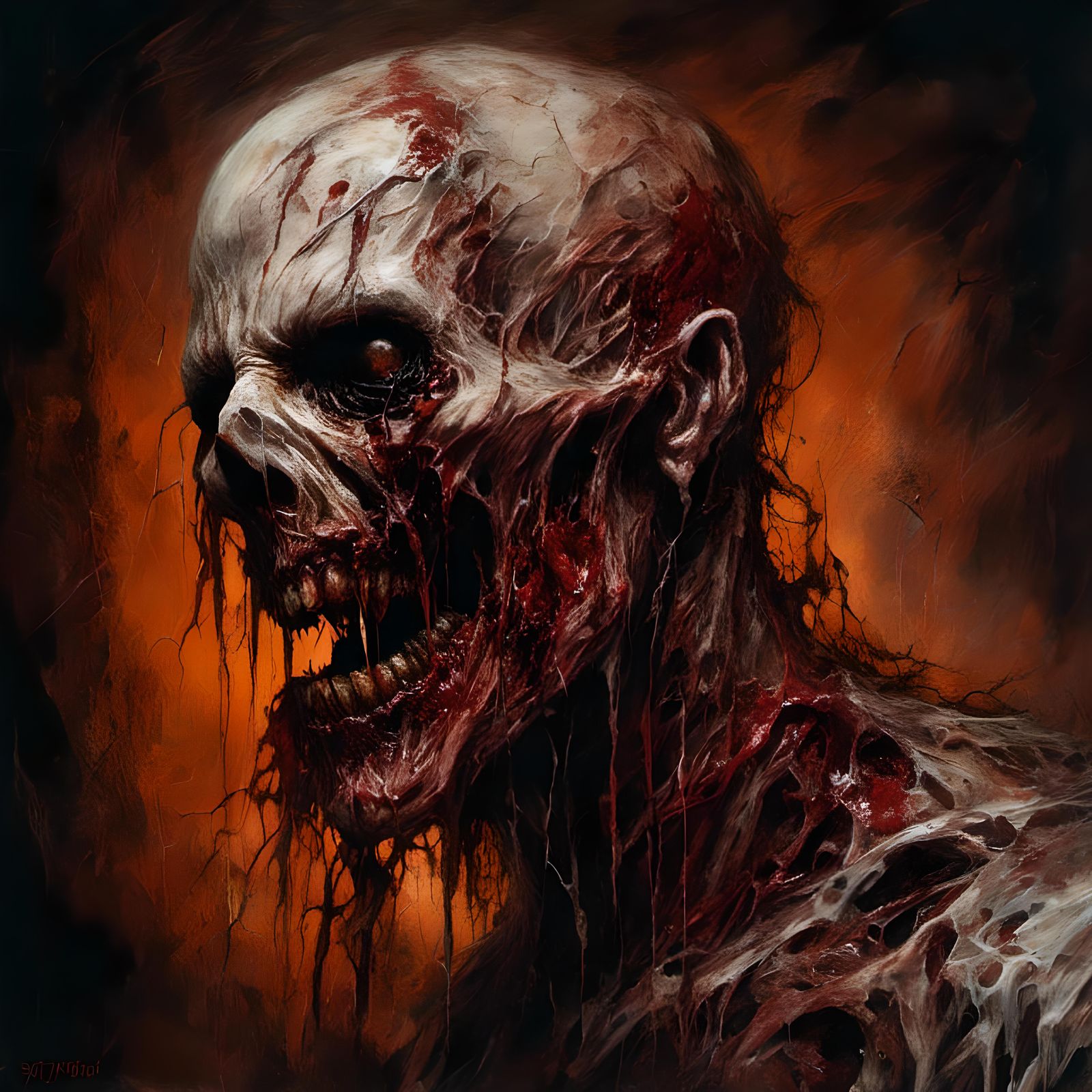 Rotting Zombie Head in Death Metal Style