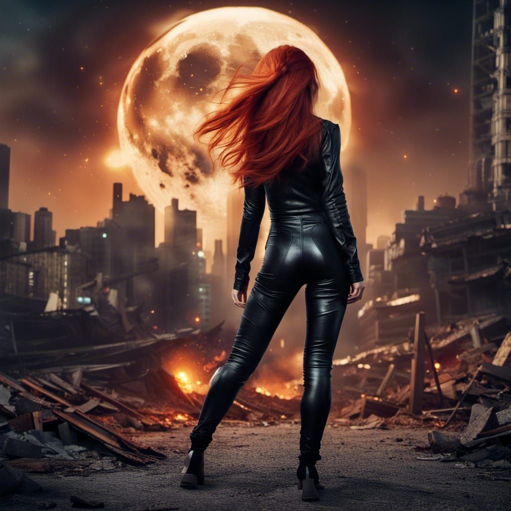 Woman Walks Away From Burning City: Fantasy Concept Art