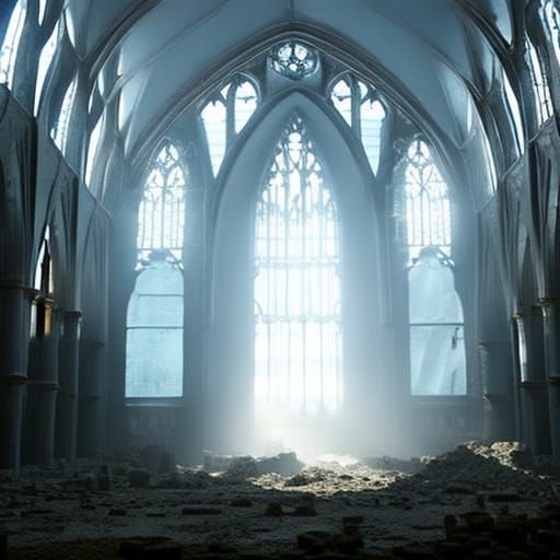 Derelict Gothic Church Interior: A Digital Matte Painting