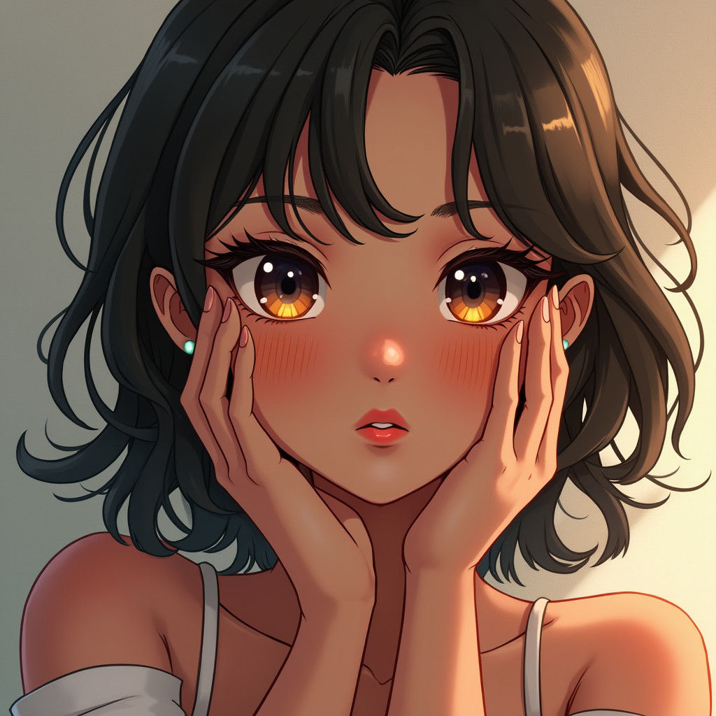 Captivating 3D Anime Portrait of a Playful Woman