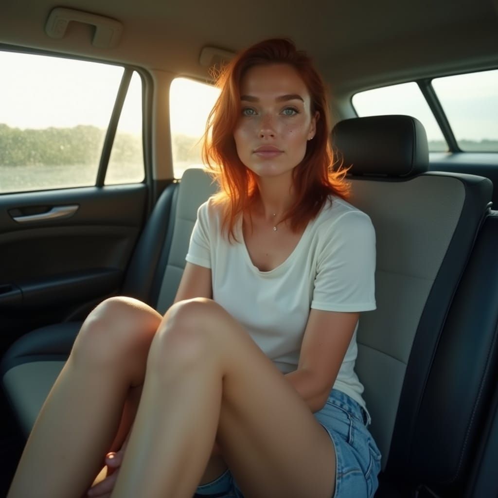 Woman in Modern Car, Captured in Candid Moment