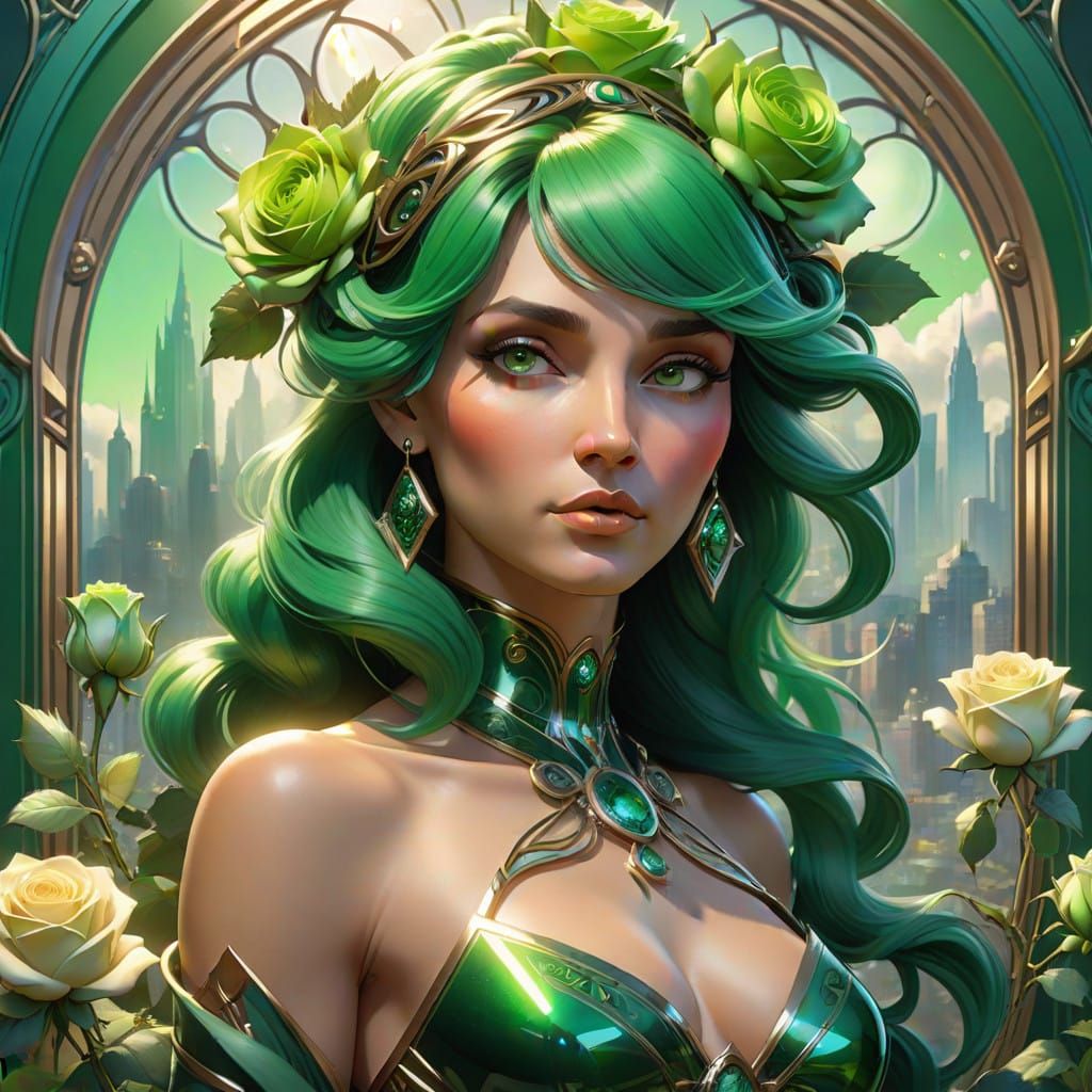 Whimsical Green Goddess Blooms amidst a Dreamlike Emerald Pa...
