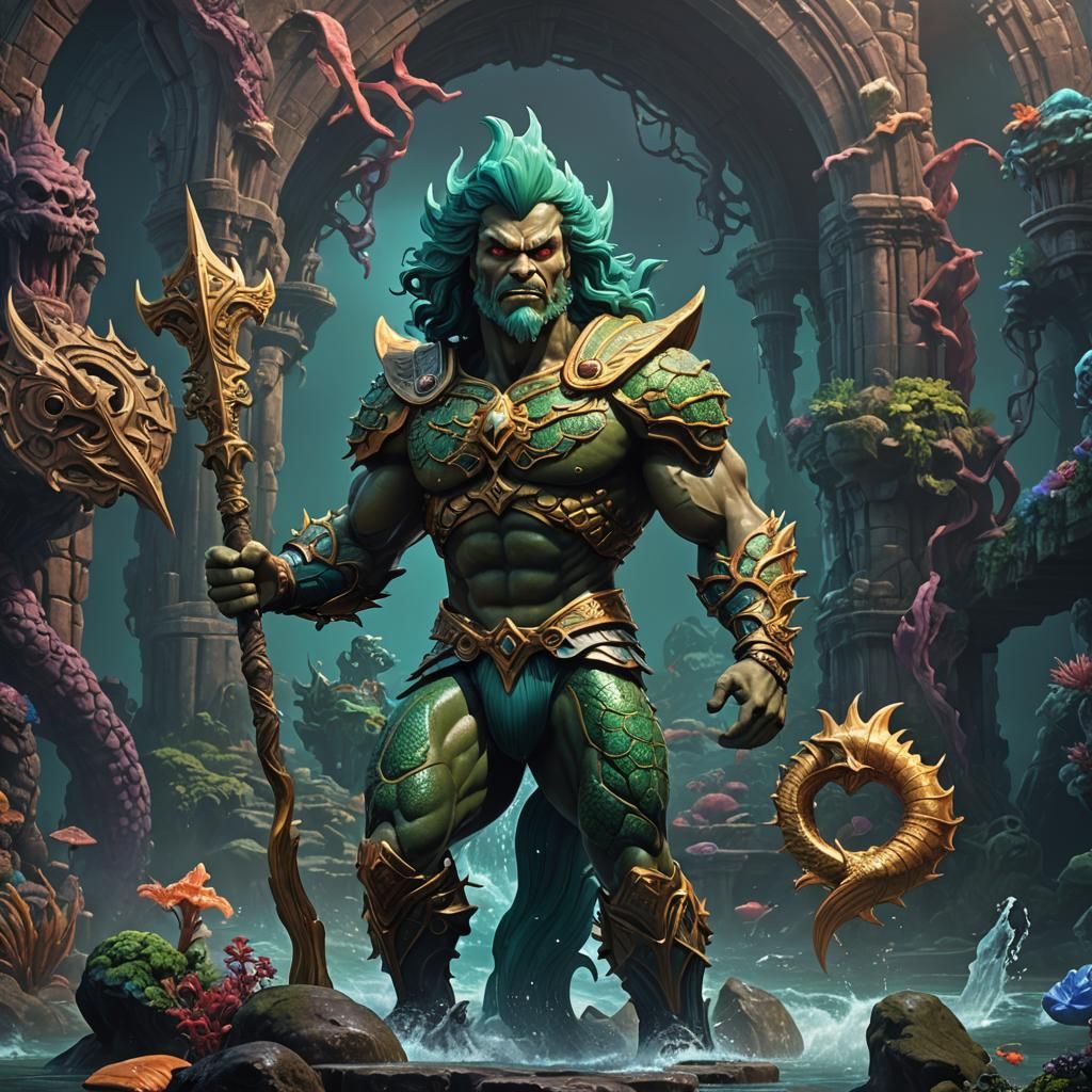 Merman Concept Art in Detailed Matte Painting Style