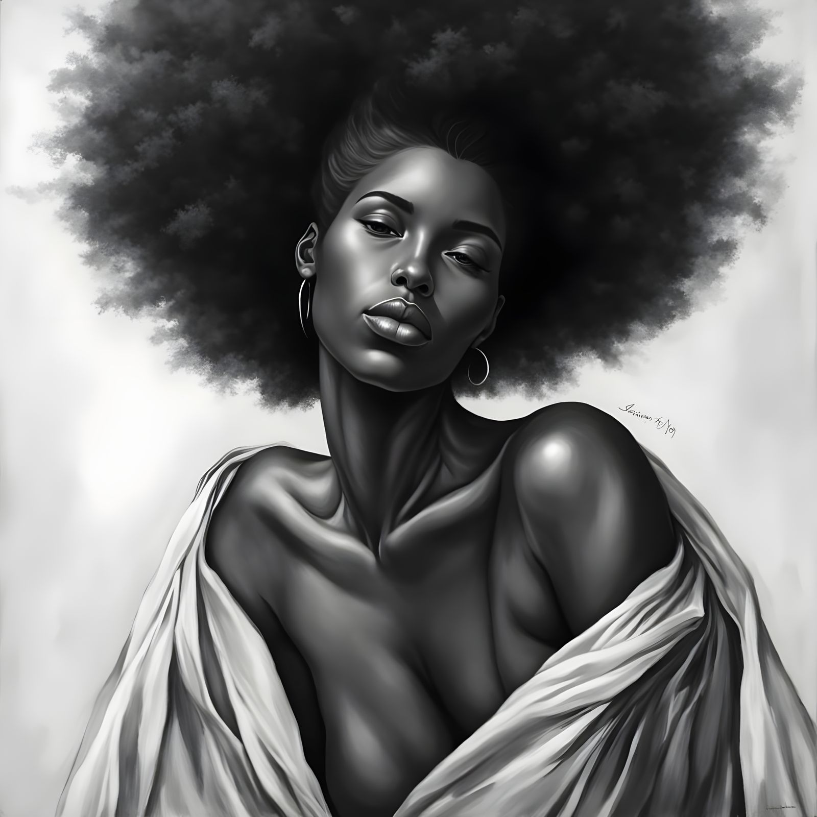 Elegant Black Woman Portrait Painting with Natural Light