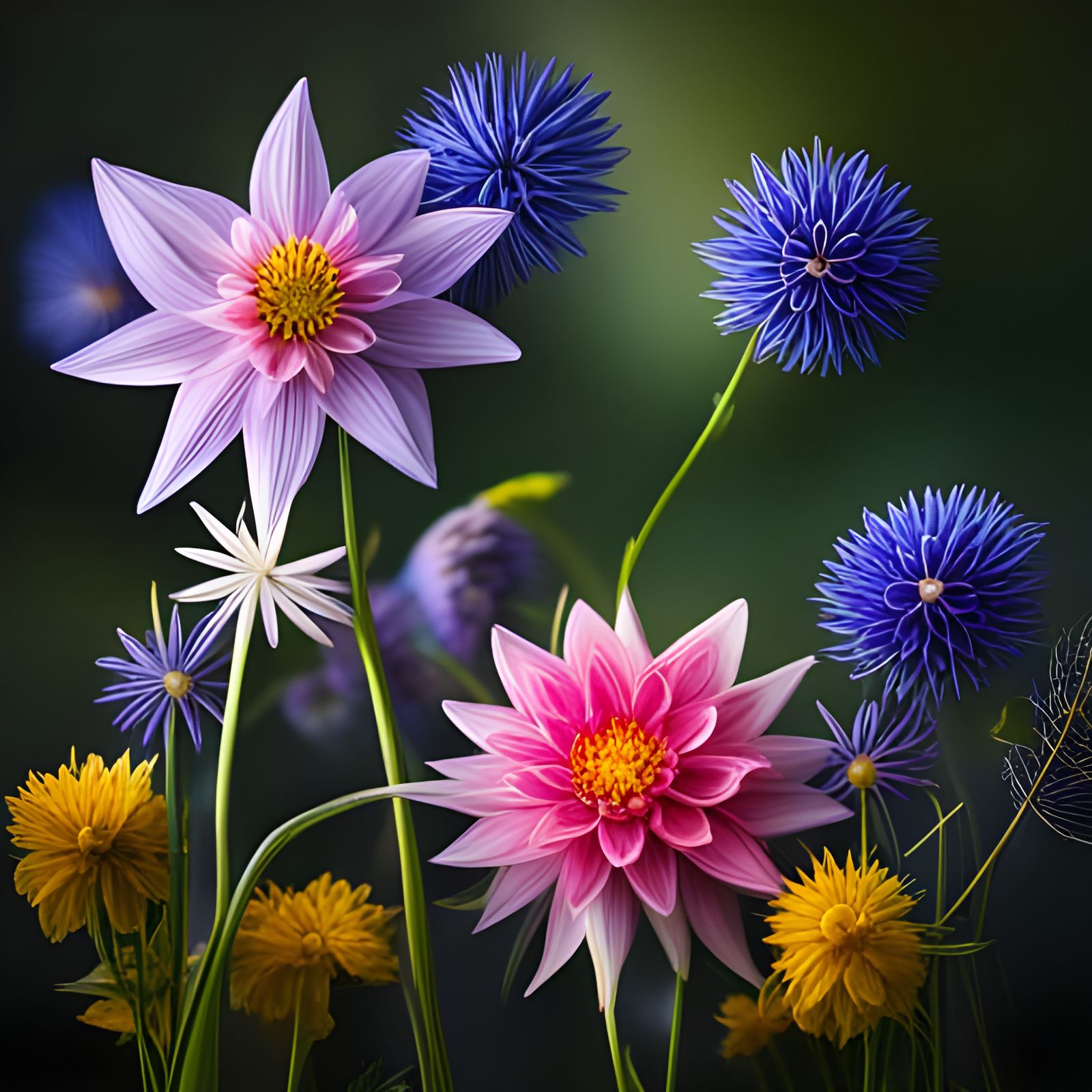 Dahlias and columbines