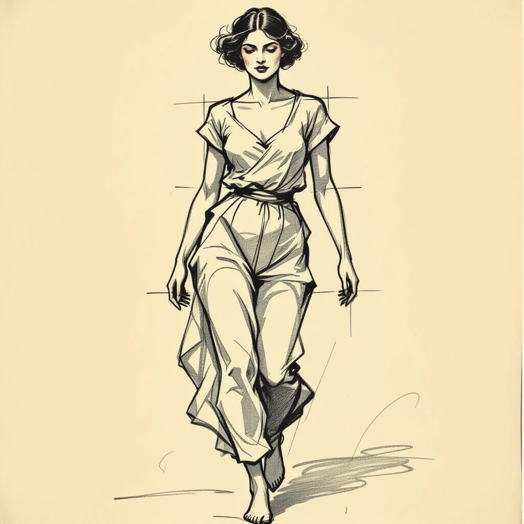 Figure Sketch in Graphite with Flowing Clothing