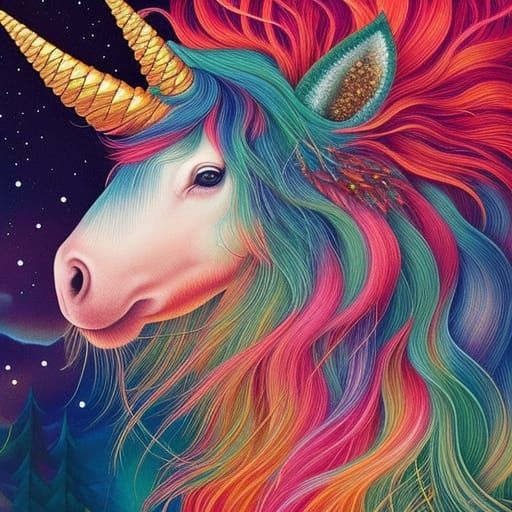 Unicorn Portrait in Mycelium Network, Warped Perspective