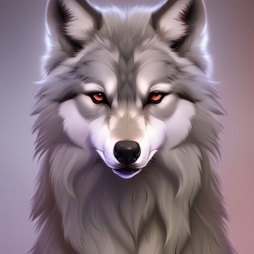 Cute Fluffy Wolf Cub Portrait in Digital Art Style