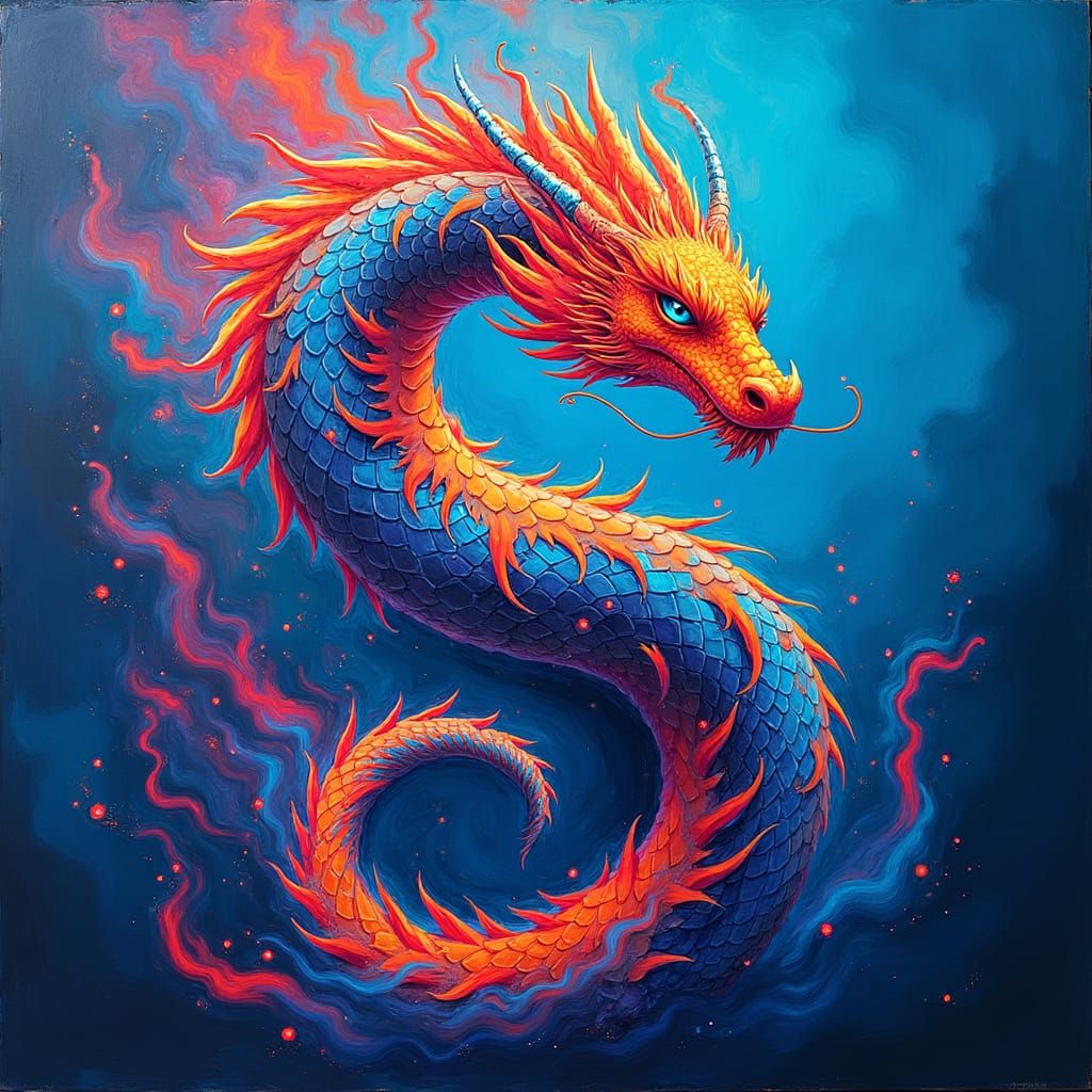 Electric Dragon in Swirling Graffiti Art Style