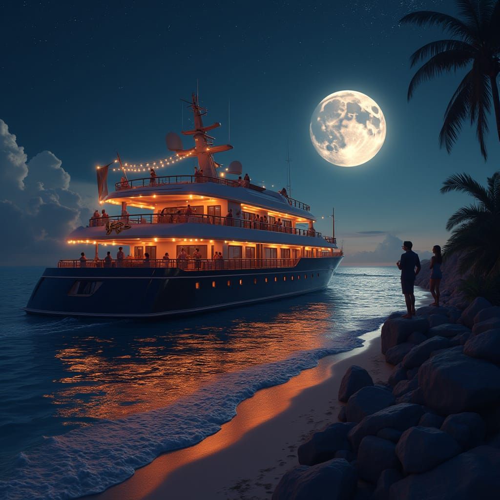 Cruise Ship at Night in Pixar Style